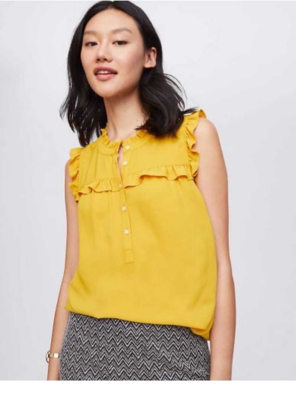 LOFT Mustard Yellow Ruffle Trim Sleeveless Top